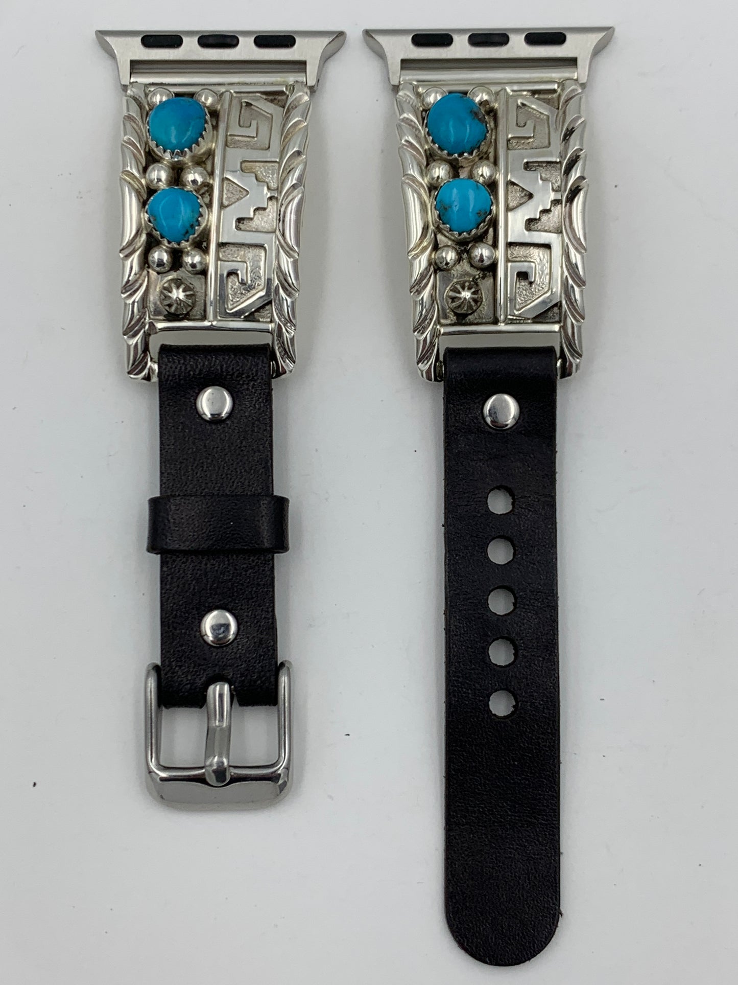Ronnie Spencer 38/40/41mm Unisex Sterling Silver and 2 Stone Turquoise #114