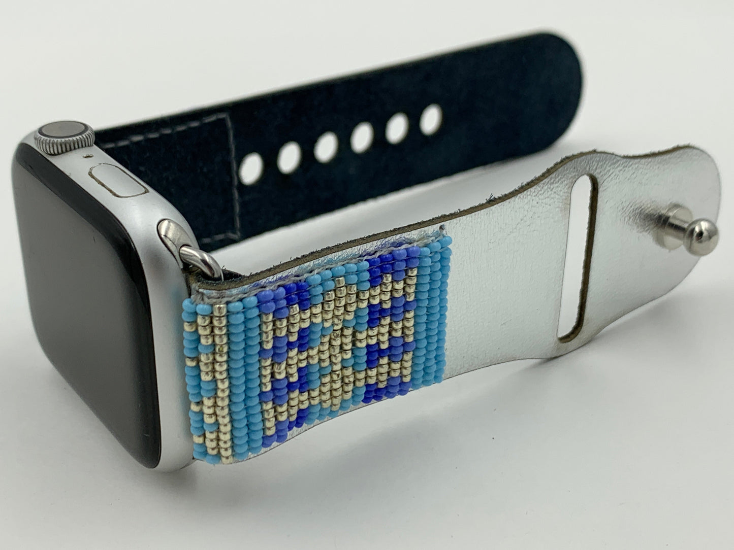 Ronnie Werito 42/44/45mm S/M Beaded Laser cut Leather Apple Watch Band #4