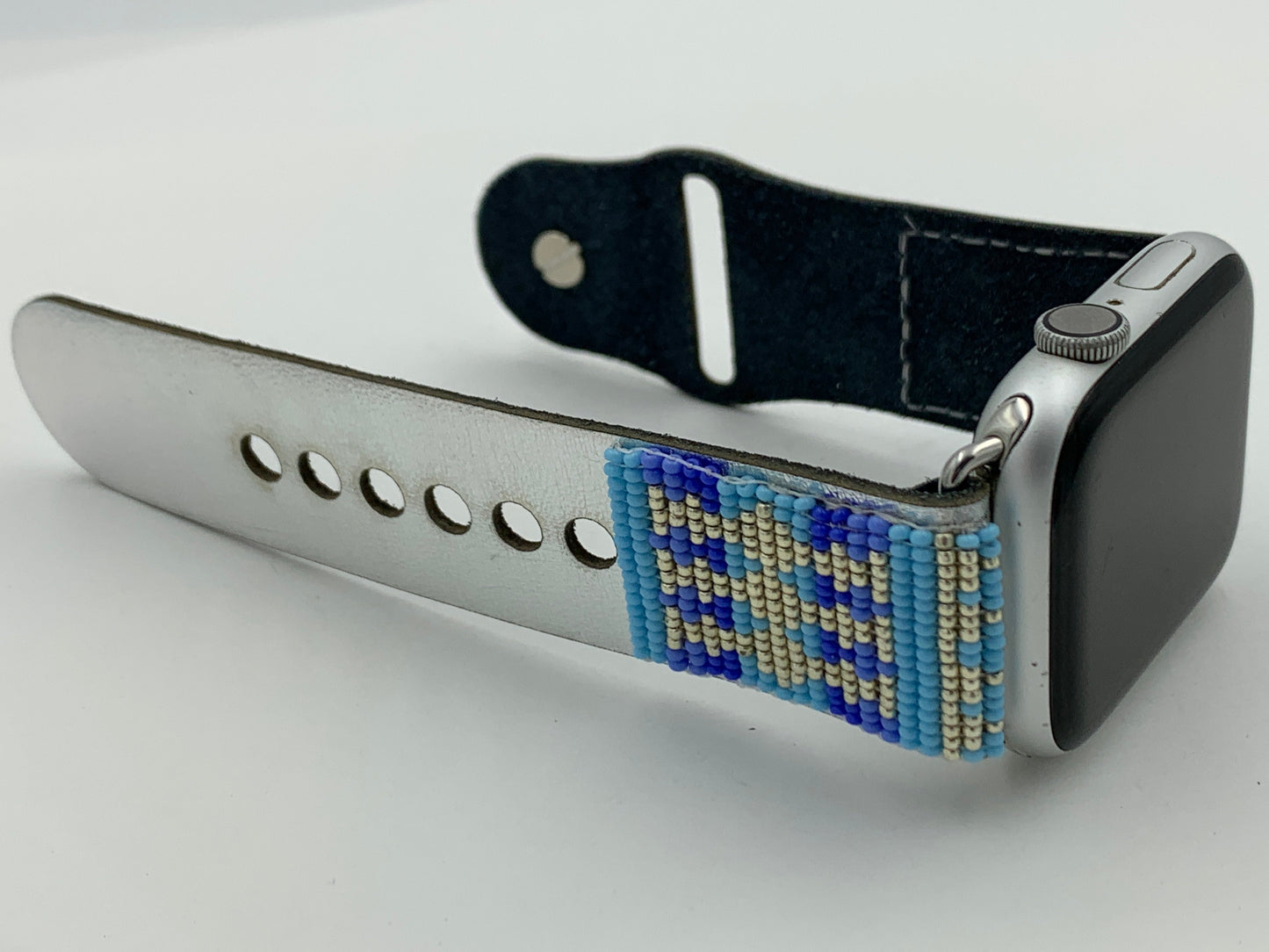 Ronnie Werito 42/44/45mm S/M Beaded Laser cut Leather Apple Watch Band #4
