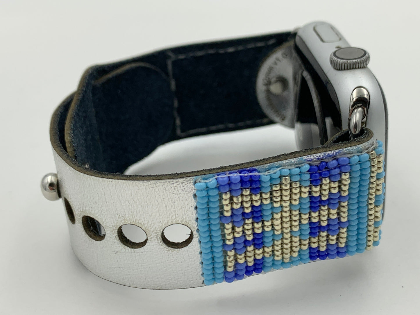 Ronnie Werito 42/44/45mm S/M Beaded Laser cut Leather Apple Watch Band #4