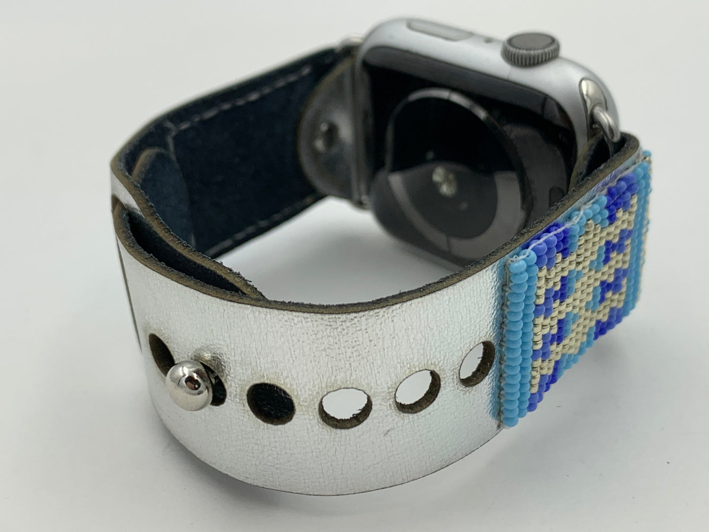 Ronnie Werito 42/44/45mm S/M Beaded Laser cut Leather Apple Watch Band #4