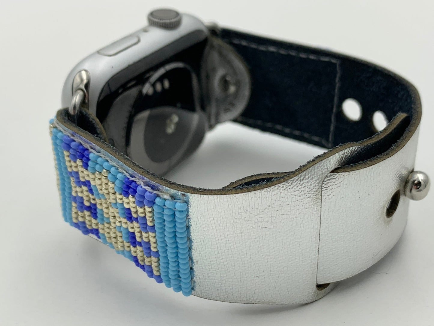 Ronnie Werito 42/44/45mm S/M Beaded Laser cut Leather Apple Watch Band #4