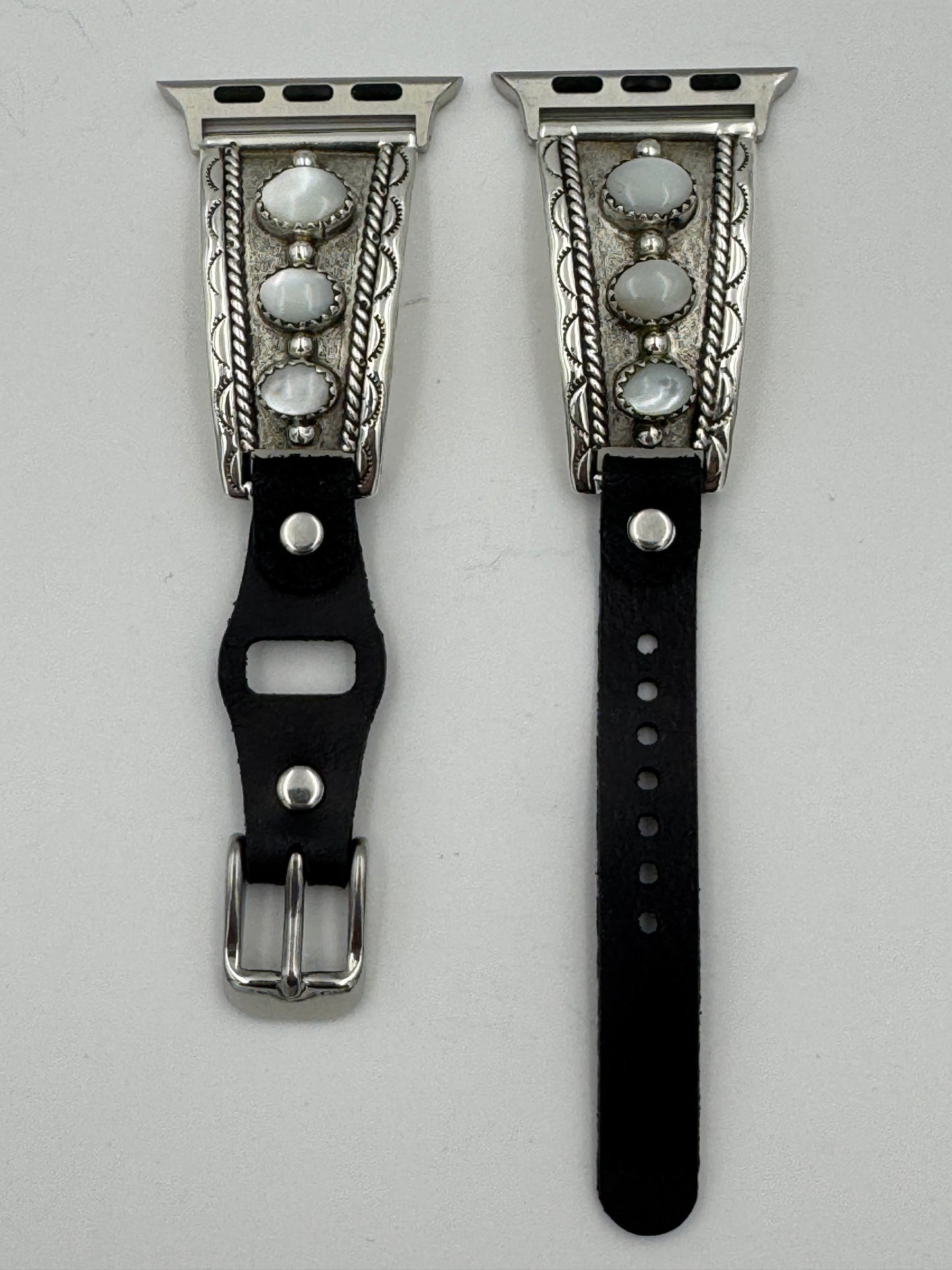 Nelson Morgan 38/40/41mm Ladies Sterling Silver 3 Stone Mother of Pearl #40