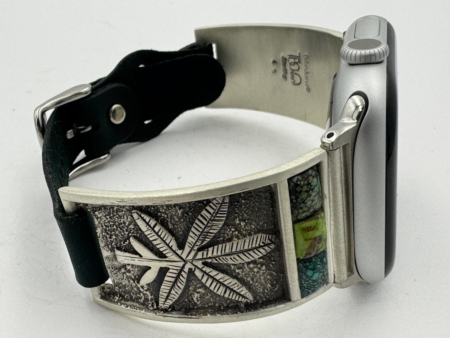 Tony Chino 42/44/45mm Unisex Sterling Silver Cannabis Leaf Turquoise #45