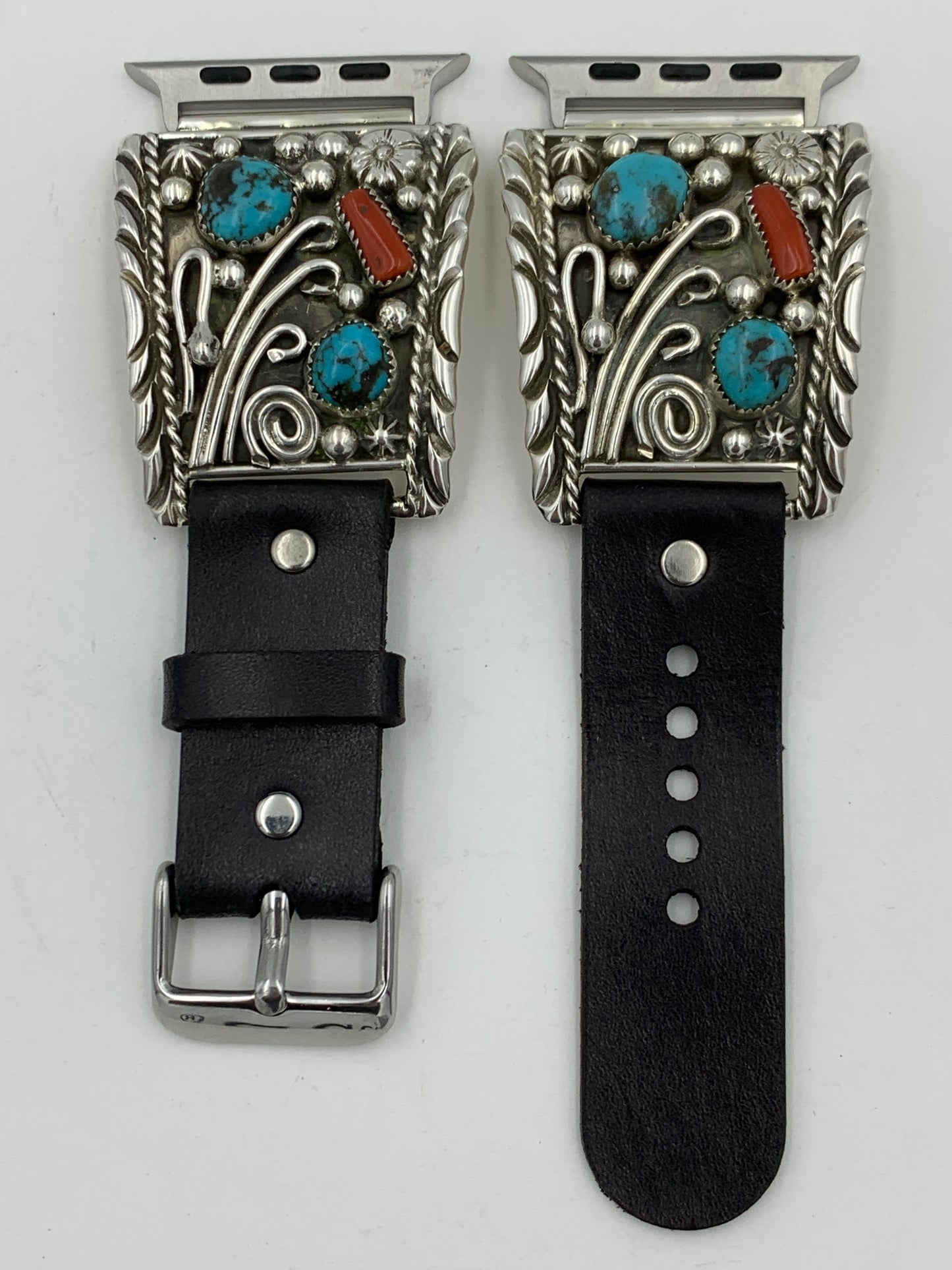 Ronnie Spencer 42/44/45mm Turquoise Coral and Sterling Silver Ultra #123