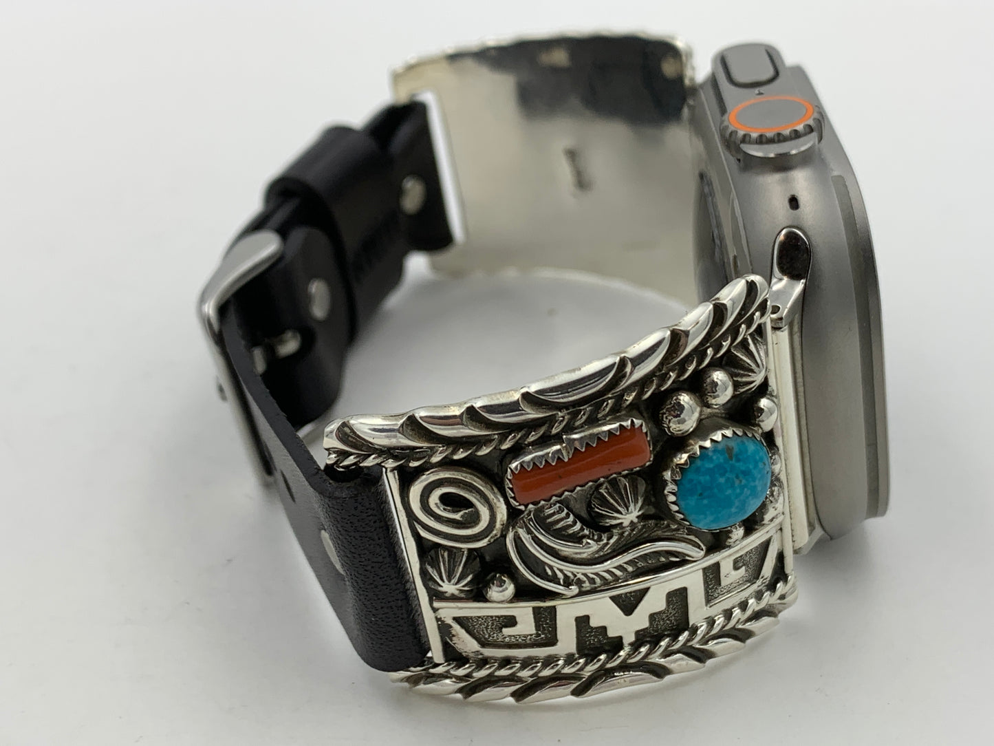 Ronnie Spencer 42/44/45mm Turquoise Coral and Sterling Silver Ultra #126