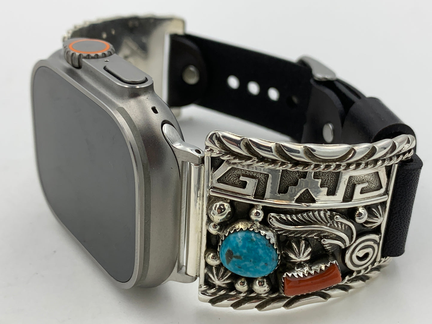 Ronnie Spencer 42/44/45mm Turquoise Coral and Sterling Silver Ultra #126