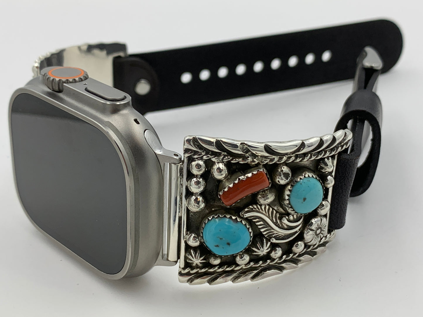 Ronnie Spencer 42/44/45mm Turquoise Coral and Sterling Silver Ultra #124