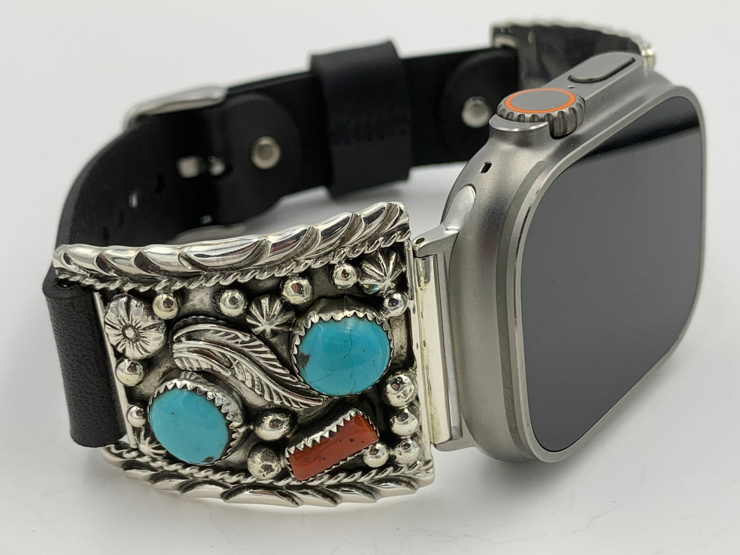 Ronnie Spencer 42/44/45mm Turquoise Coral and Sterling Silver Ultra #124