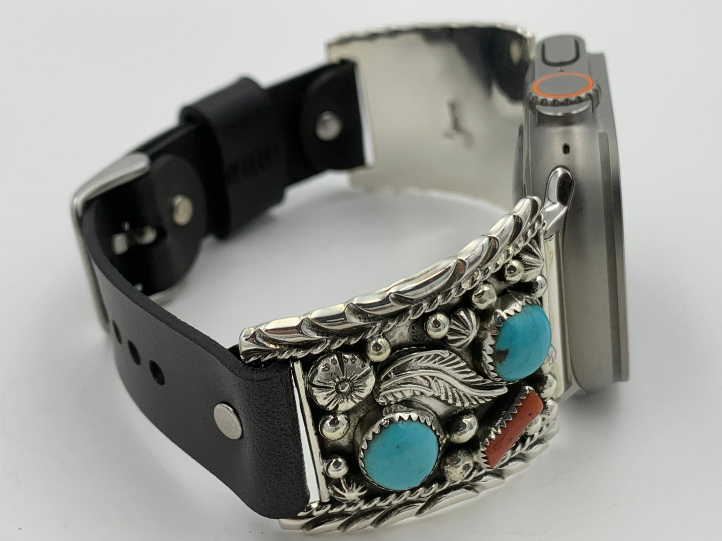 Ronnie Spencer 42/44/45mm Turquoise Coral and Sterling Silver Ultra #124