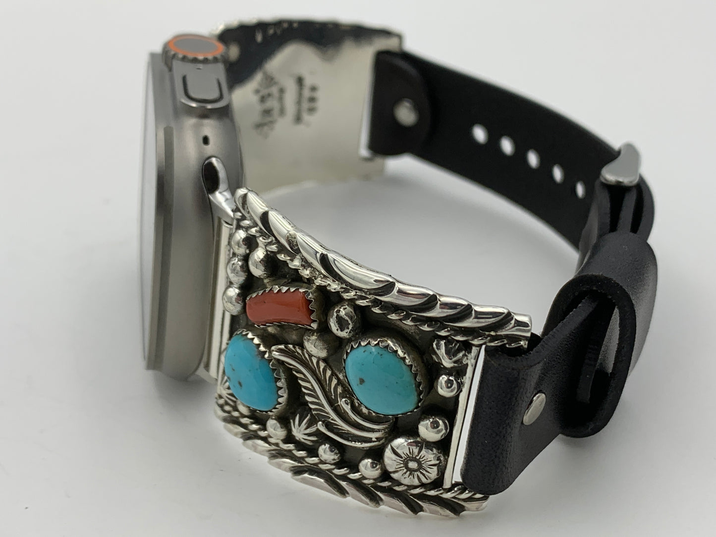 Ronnie Spencer 42/44/45mm Turquoise Coral and Sterling Silver Ultra #124
