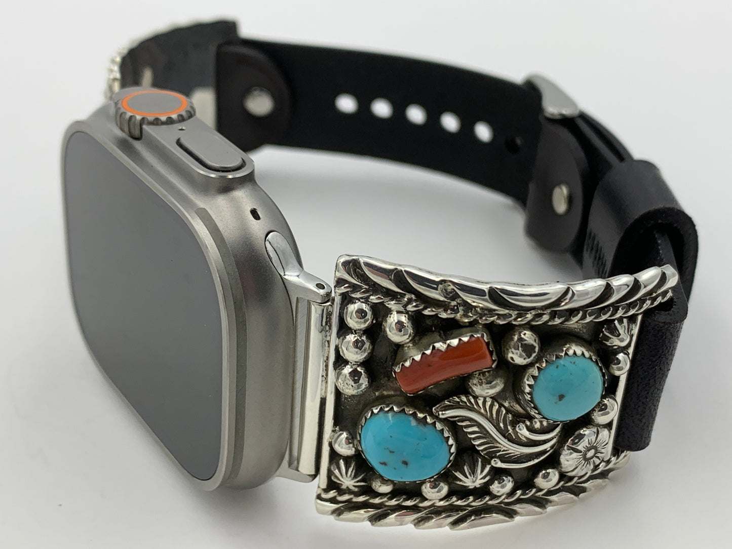 Ronnie Spencer 42/44/45mm Turquoise Coral and Sterling Silver Ultra #124