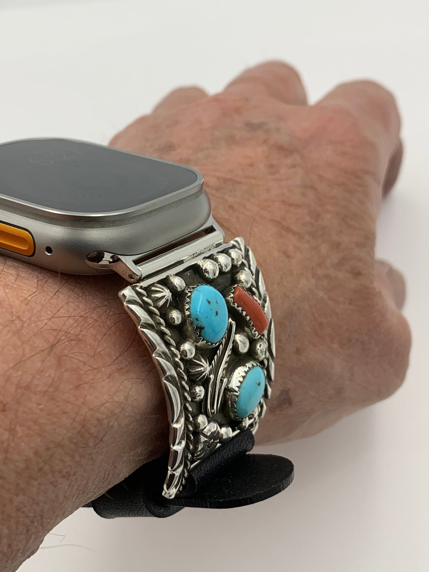 Ronnie Spencer 42/44/45mm Turquoise Coral and Sterling Silver Ultra #124