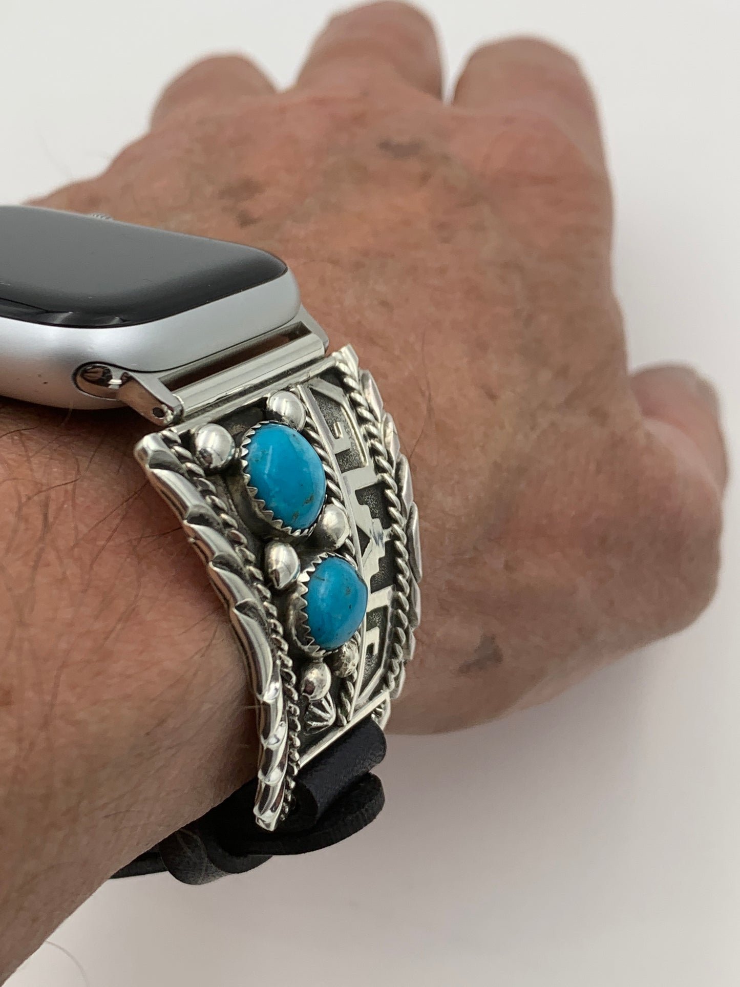 Ronnie Spencer 42/44/45mm Turquoise and Sterling Silver Trapezoid #121