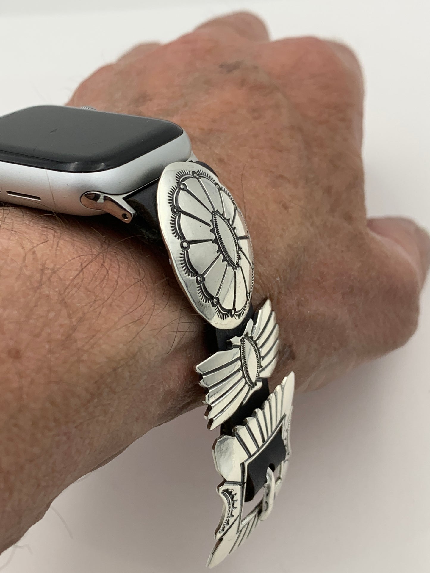 Jeanette Dale 38/40/41mm Sterling Silver Concho Apple Watch Band #36