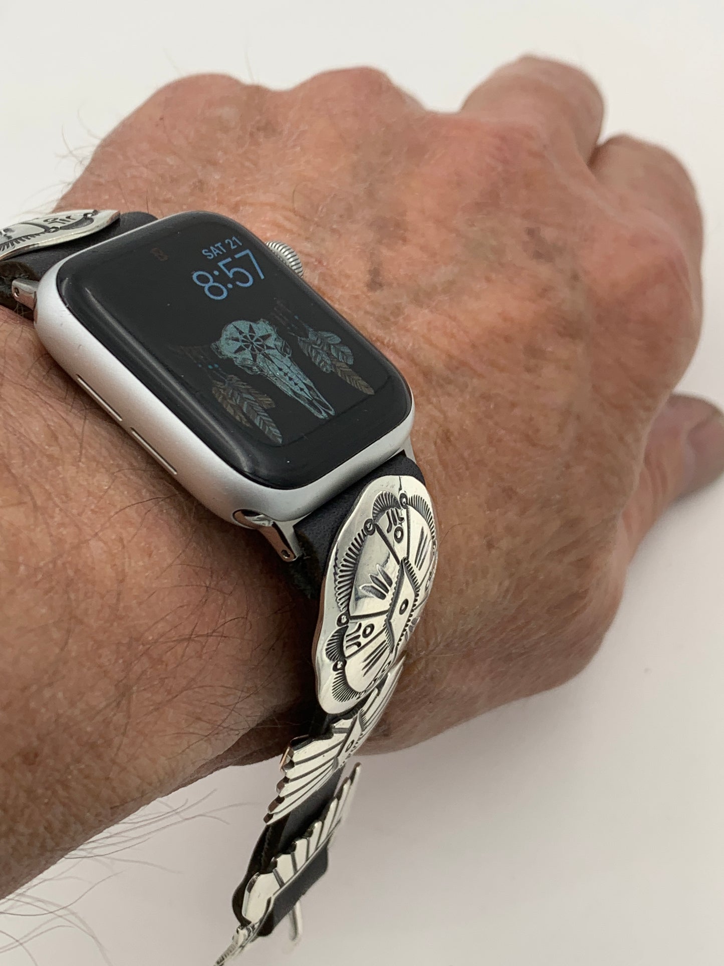 Jeanette Dale 38/40/41mm Sterling Silver Concho Apple Watch Band #37