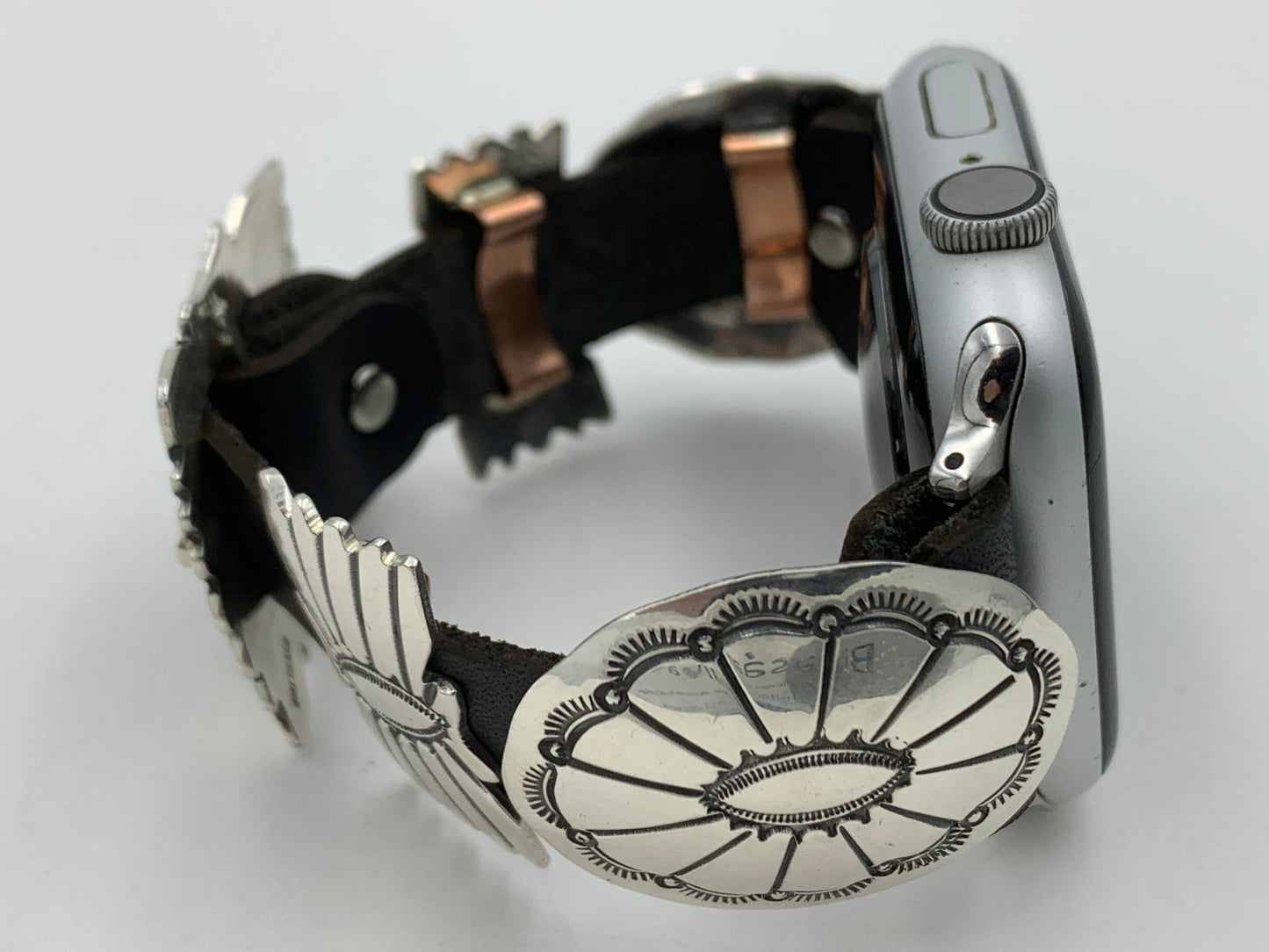 Jeanette Dale 42/44/45mm Sterling Silver Concho Leather Apple Watch Band #39