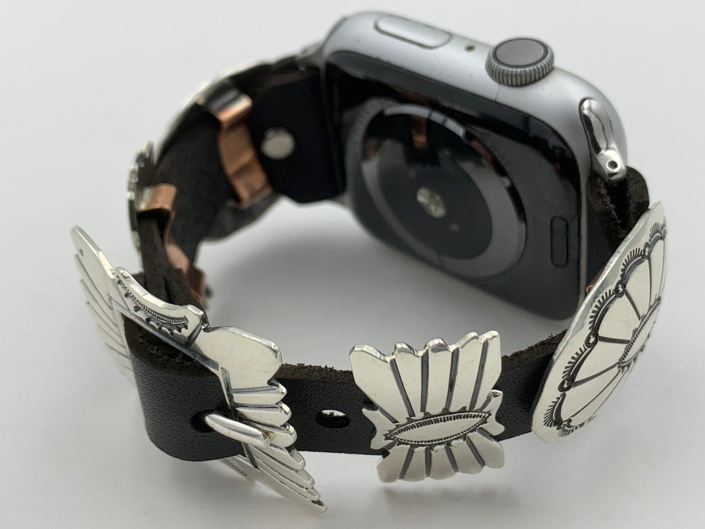 Jeanette Dale 42/44/45mm Sterling Silver Concho Leather Apple Watch Band #39