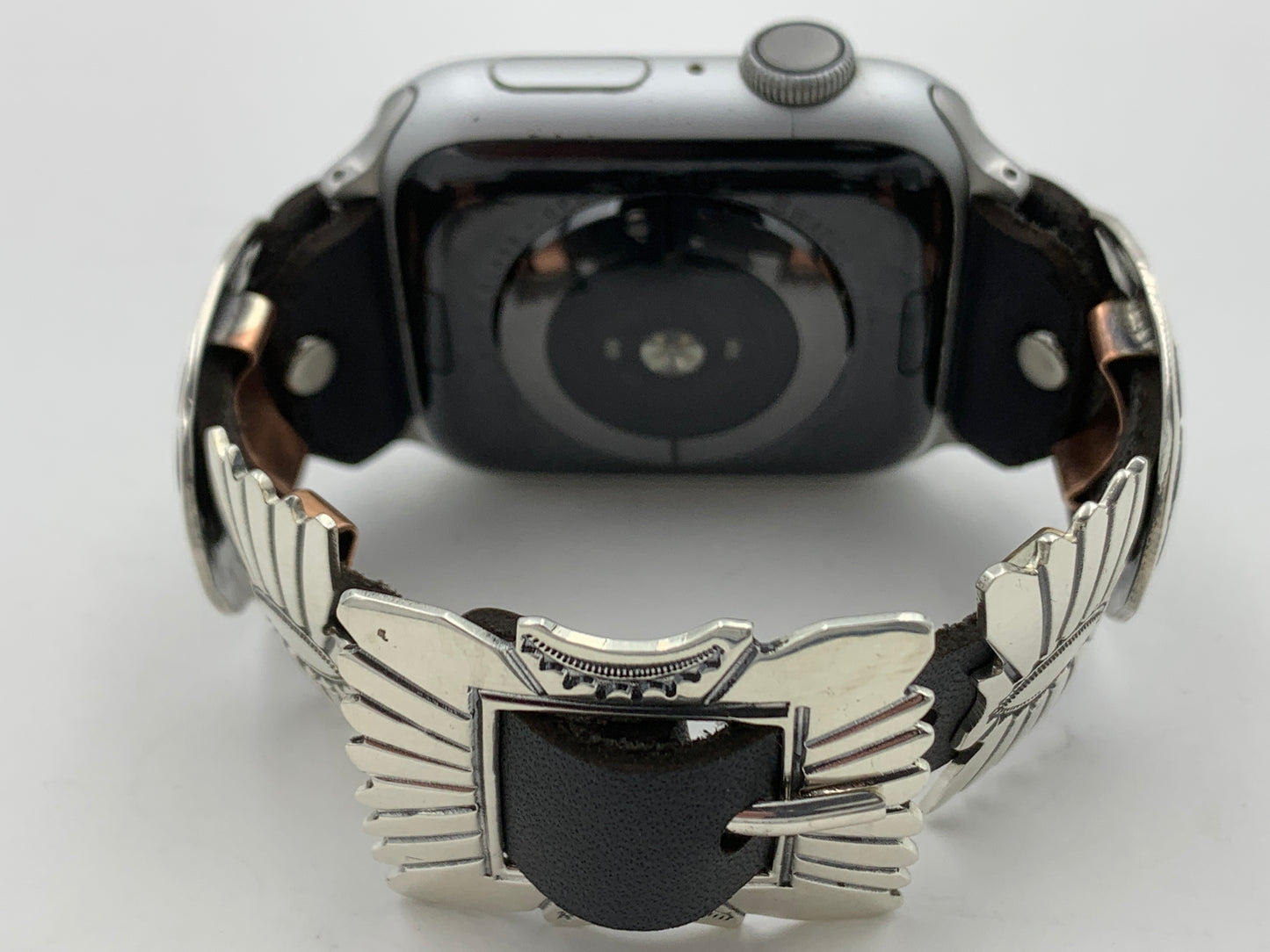 Jeanette Dale 42/44/45mm Sterling Silver Concho Leather Apple Watch Band #39