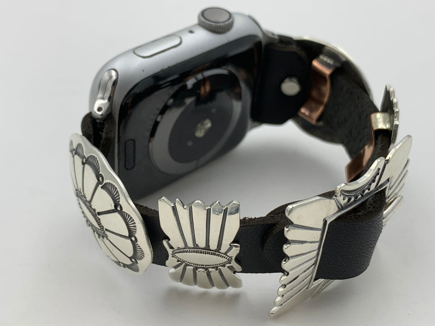 Jeanette Dale 42/44/45mm Sterling Silver Concho Leather Apple Watch Band #39