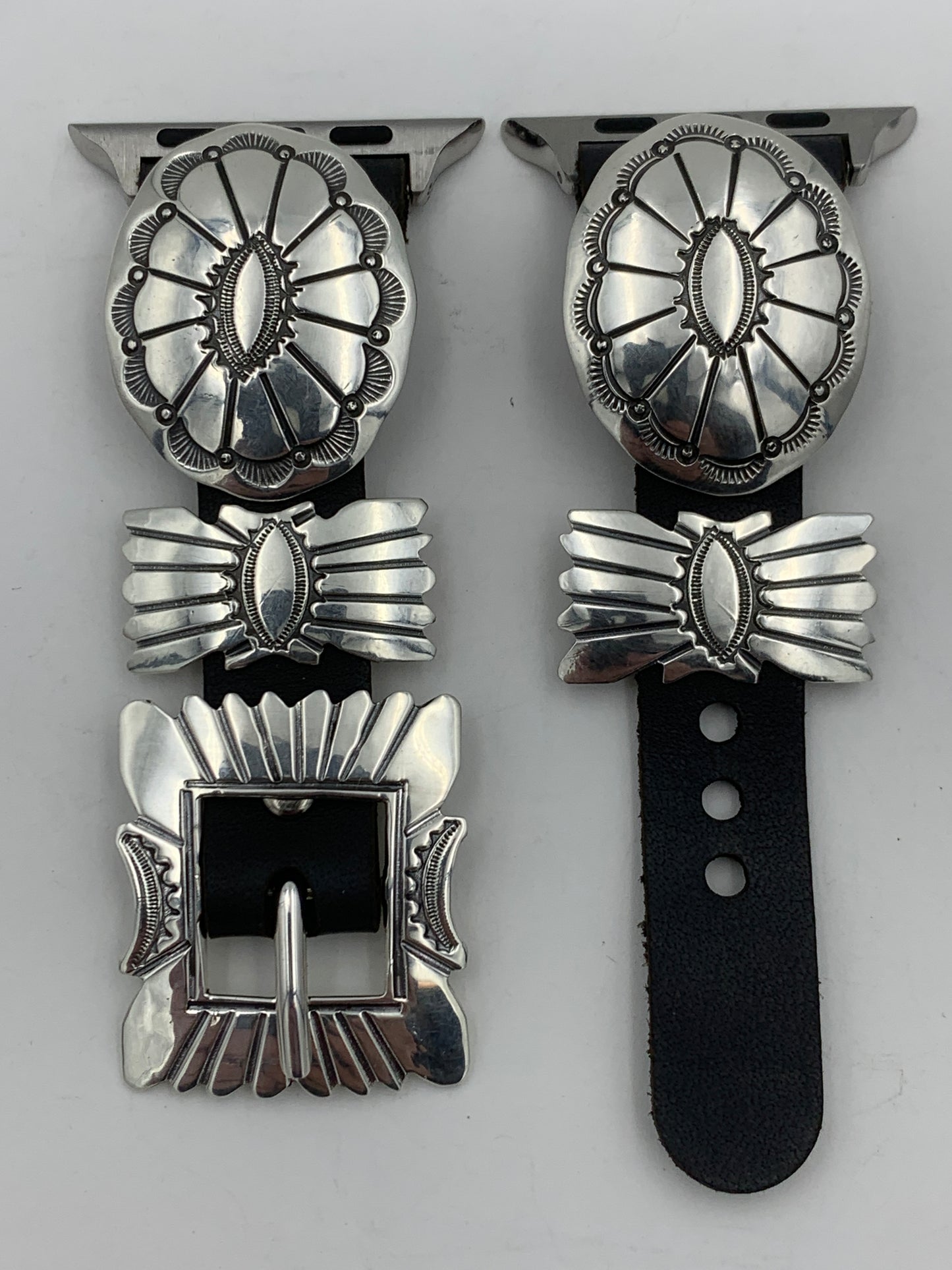 Jeanette Dale 42/44/45mm Sterling Silver Concho Leather Apple Watch Band #39