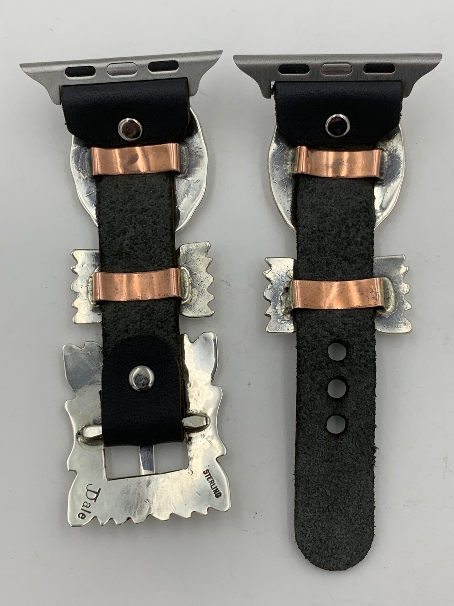 Jeanette Dale 42/44/45mm Sterling Silver Concho Leather Apple Watch Band #39
