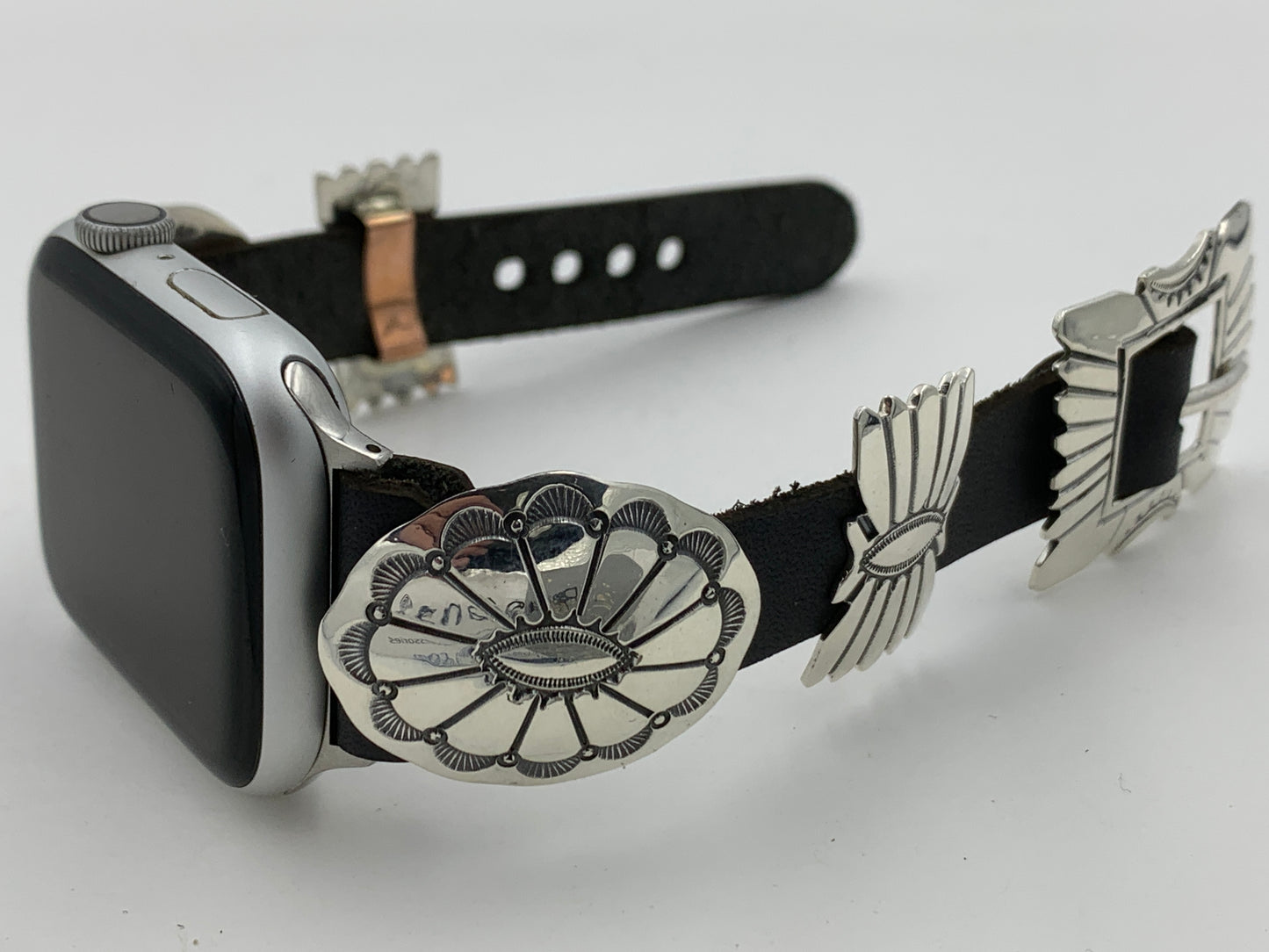 Jeanette Dale 42/44/45mm Sterling Silver Concho Leather Apple Watch Band #40