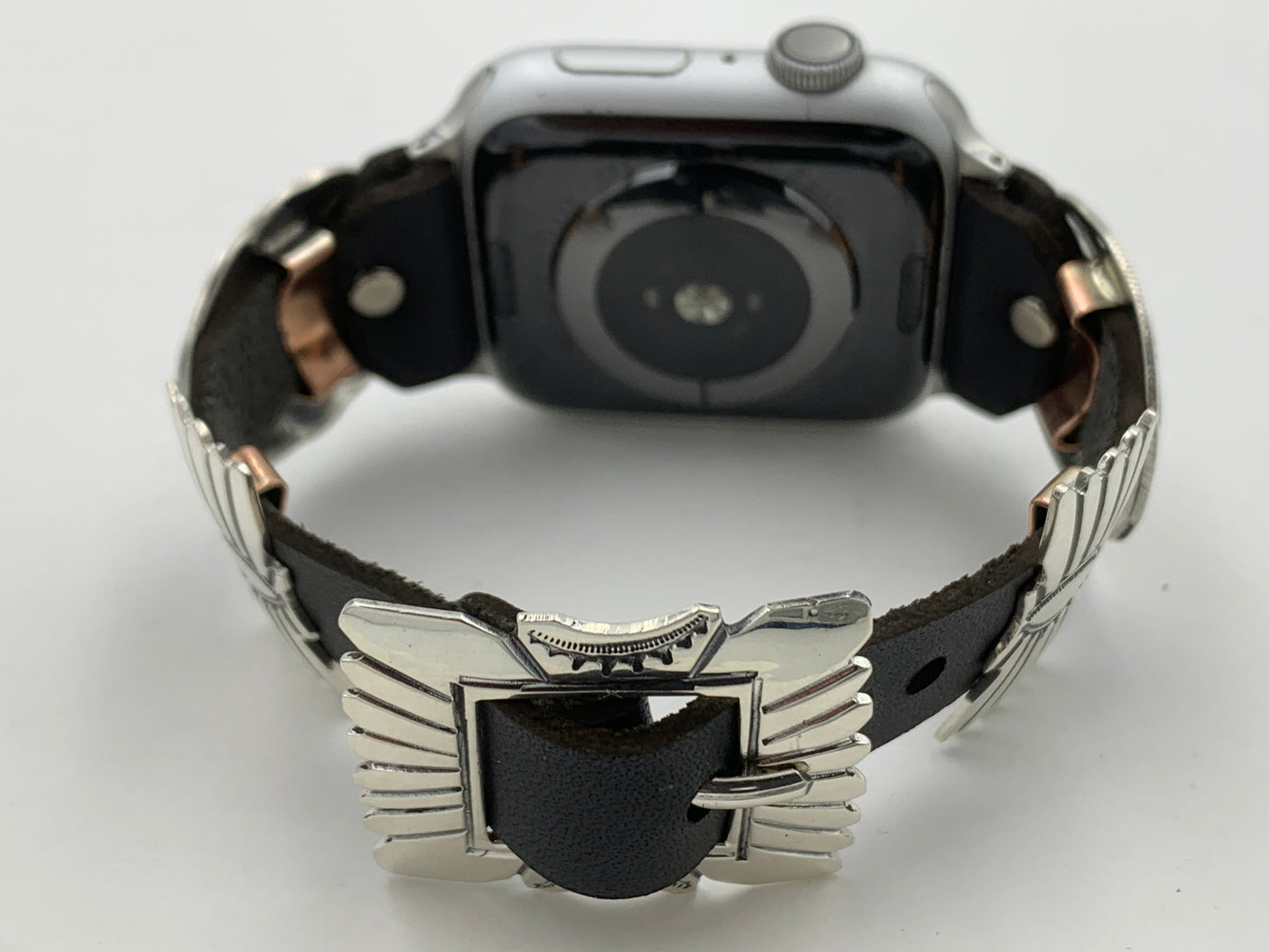 Jeanette Dale 42/44/45mm Sterling Silver Concho Leather Apple Watch Band #40