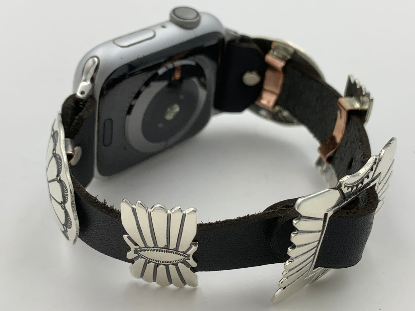 Jeanette Dale 42/44/45mm Sterling Silver Concho Leather Apple Watch Band #40
