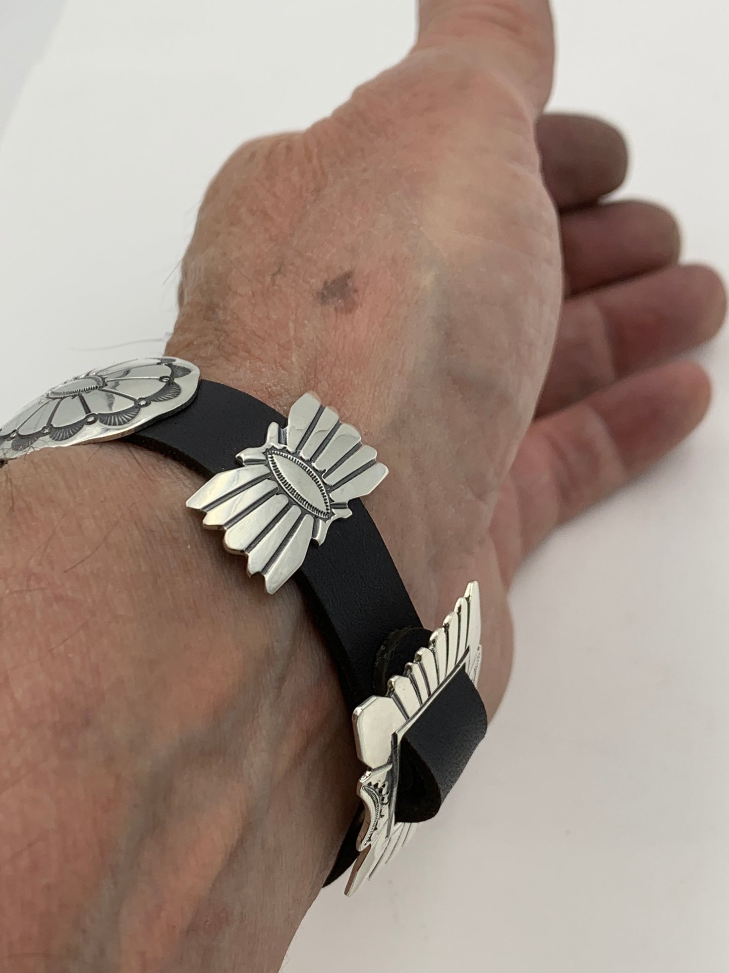 Jeanette Dale 42/44/45mm Sterling Silver Concho Leather Apple Watch Band #40