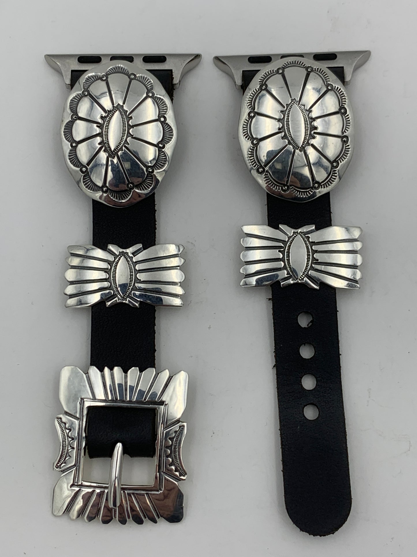 Jeanette Dale 42/44/45mm Sterling Silver Concho Leather Apple Watch Band #40