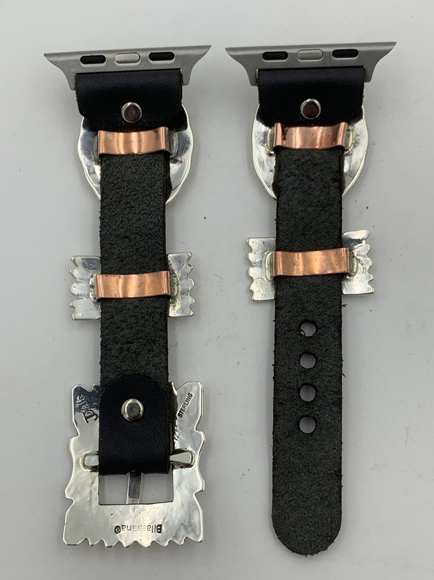 Jeanette Dale 42/44/45mm Sterling Silver Concho Leather Apple Watch Band #40