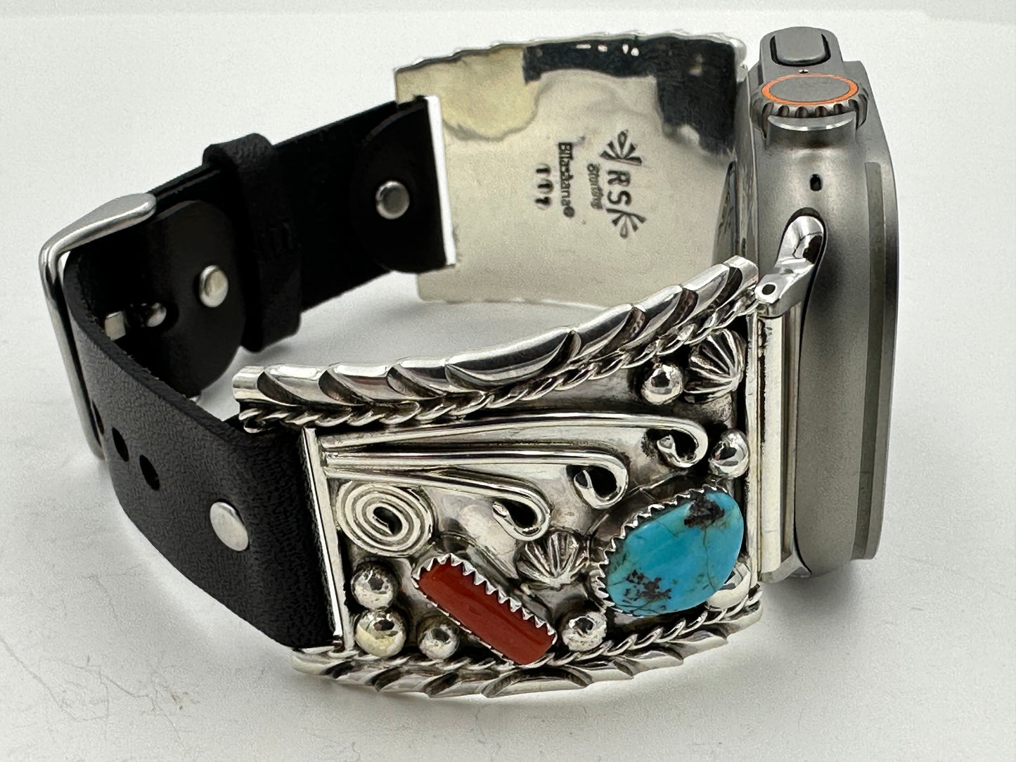 Ronnie Spencer 42/44/45mm Turquoise Coral and Sterling Silver Ultra #117