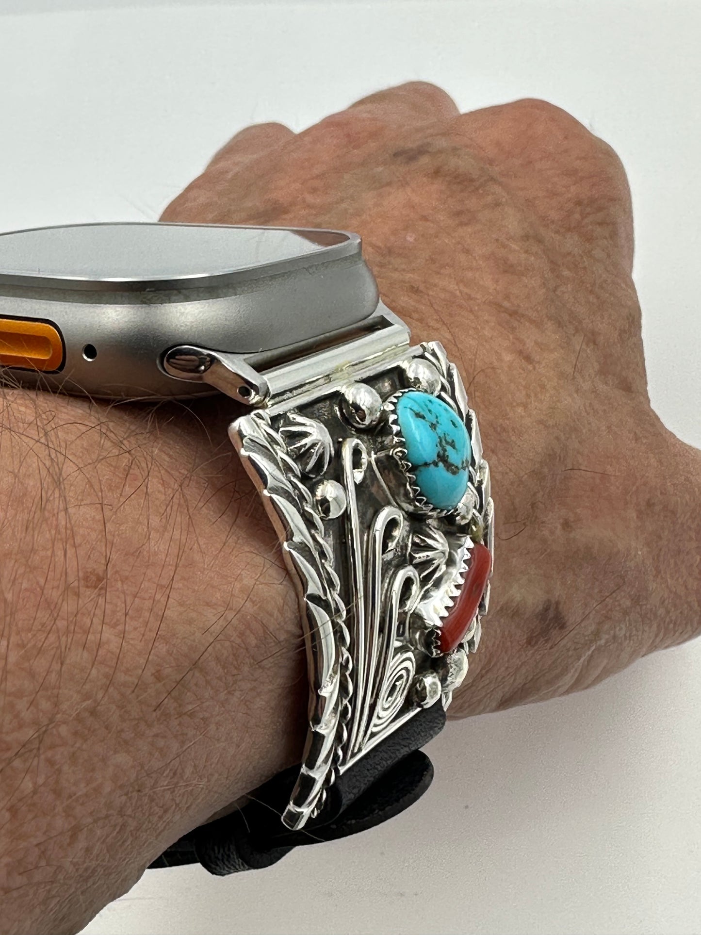 Ronnie Spencer 42/44/45mm Turquoise Coral and Sterling Silver Ultra #117