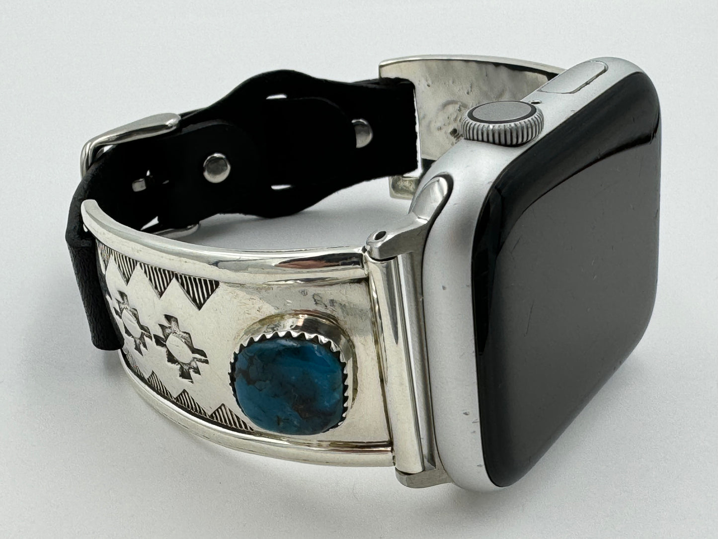 Nelson Morgan 42/44/45mm Unisex Stamped Sterling Silver and Turquoise and #10