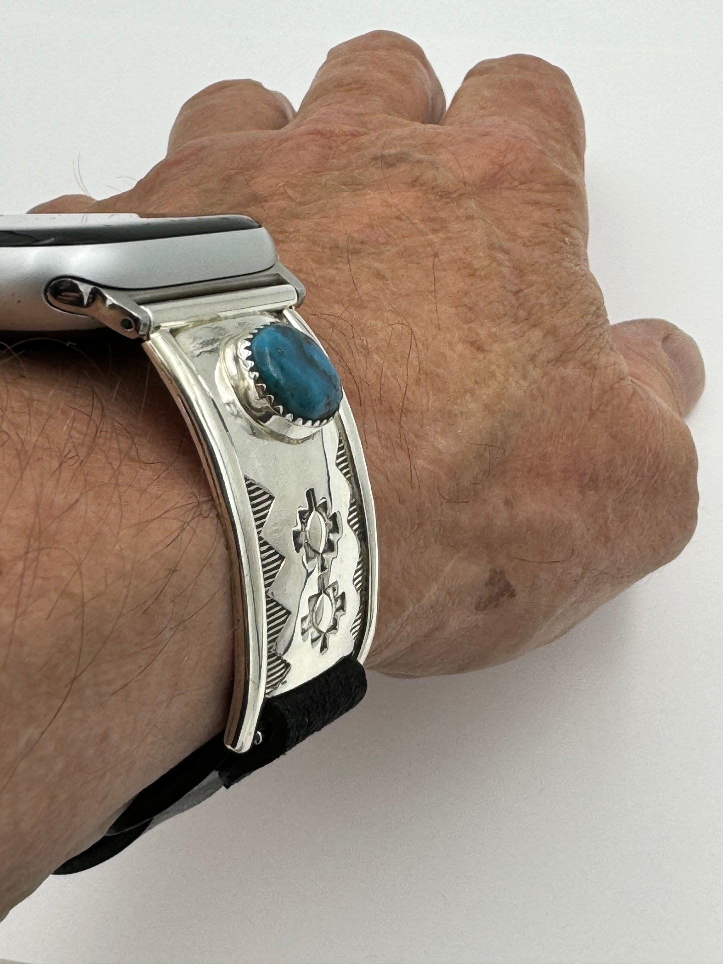 Nelson Morgan 42/44/45mm Unisex Stamped Sterling Silver and Turquoise and #10
