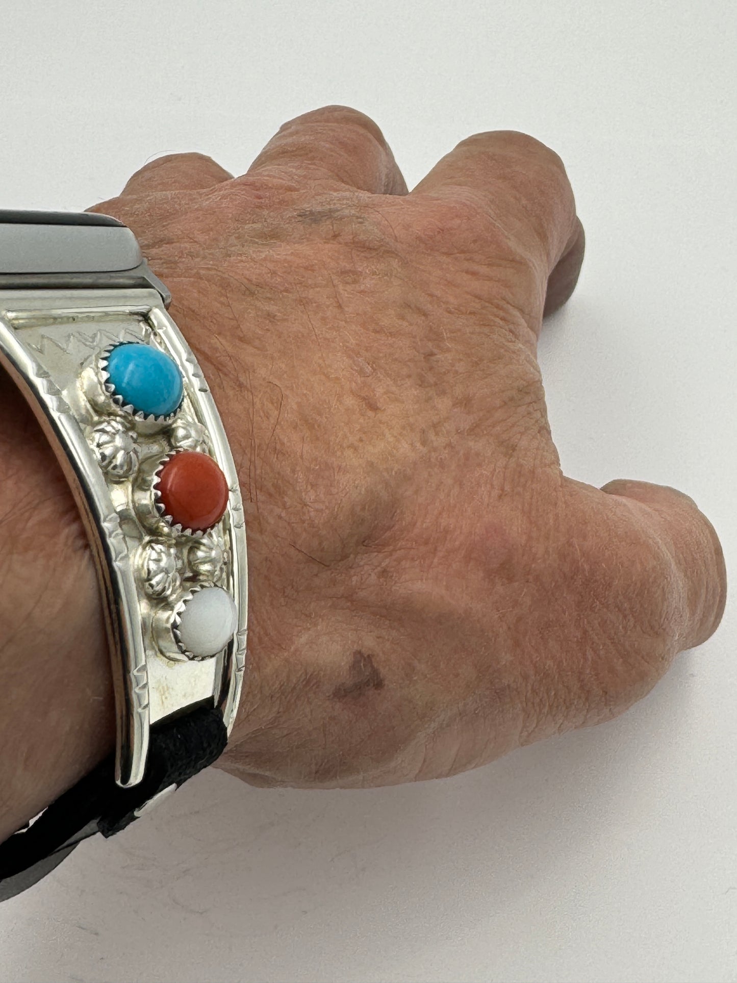 Nelson Morgan 42/44/45mm Ladies Sterling Silver Turquoise Coral and Mother of Pearl #19
