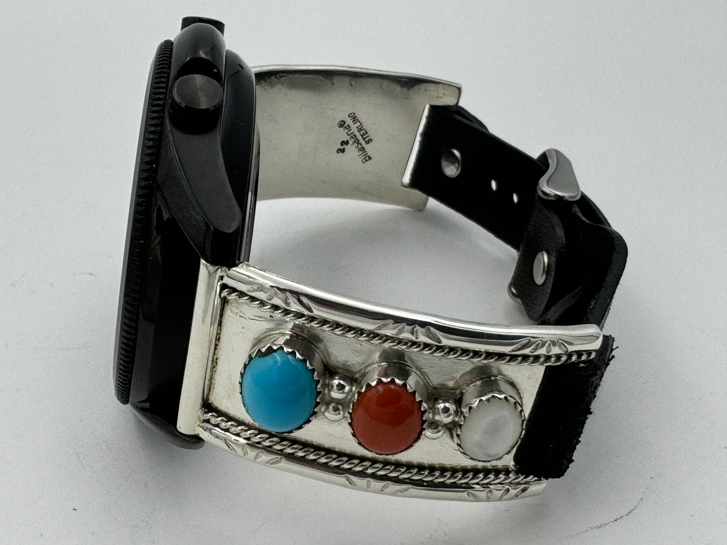 Nelson Morgan 45mm Samsung Galaxy Sterling Silver Turquoise Coral and Mother of Pearl #22