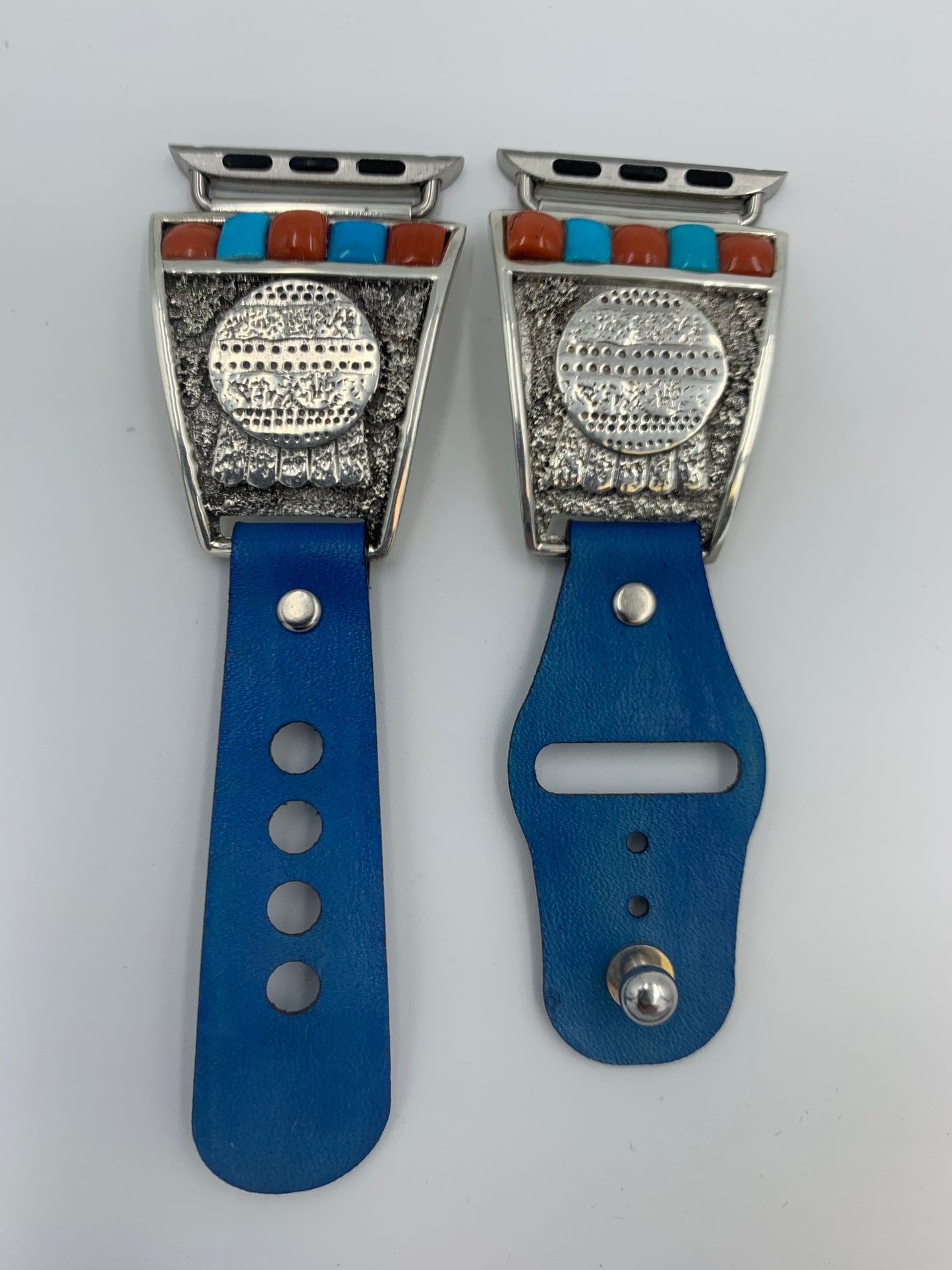 Tony Chino 38/40/41mm Turquoise and Coral Silver Trapezoid #2