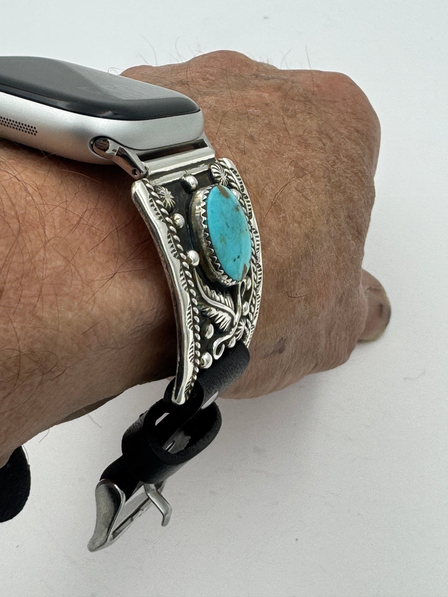 Nelson Morgan 38/40/41mm Ultra Sterling Silver and Kingman Turquoise #68