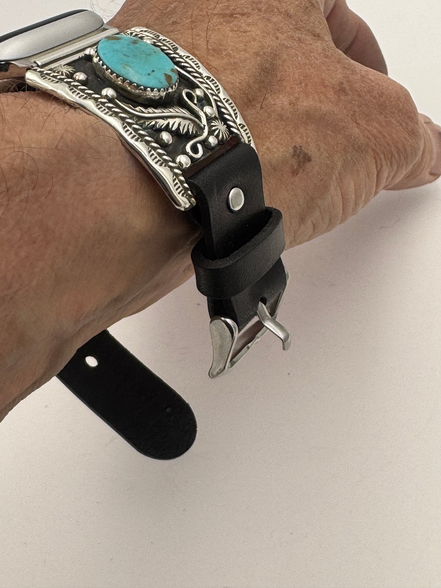 Nelson Morgan 38/40/41mm Ultra Sterling Silver and Kingman Turquoise #68