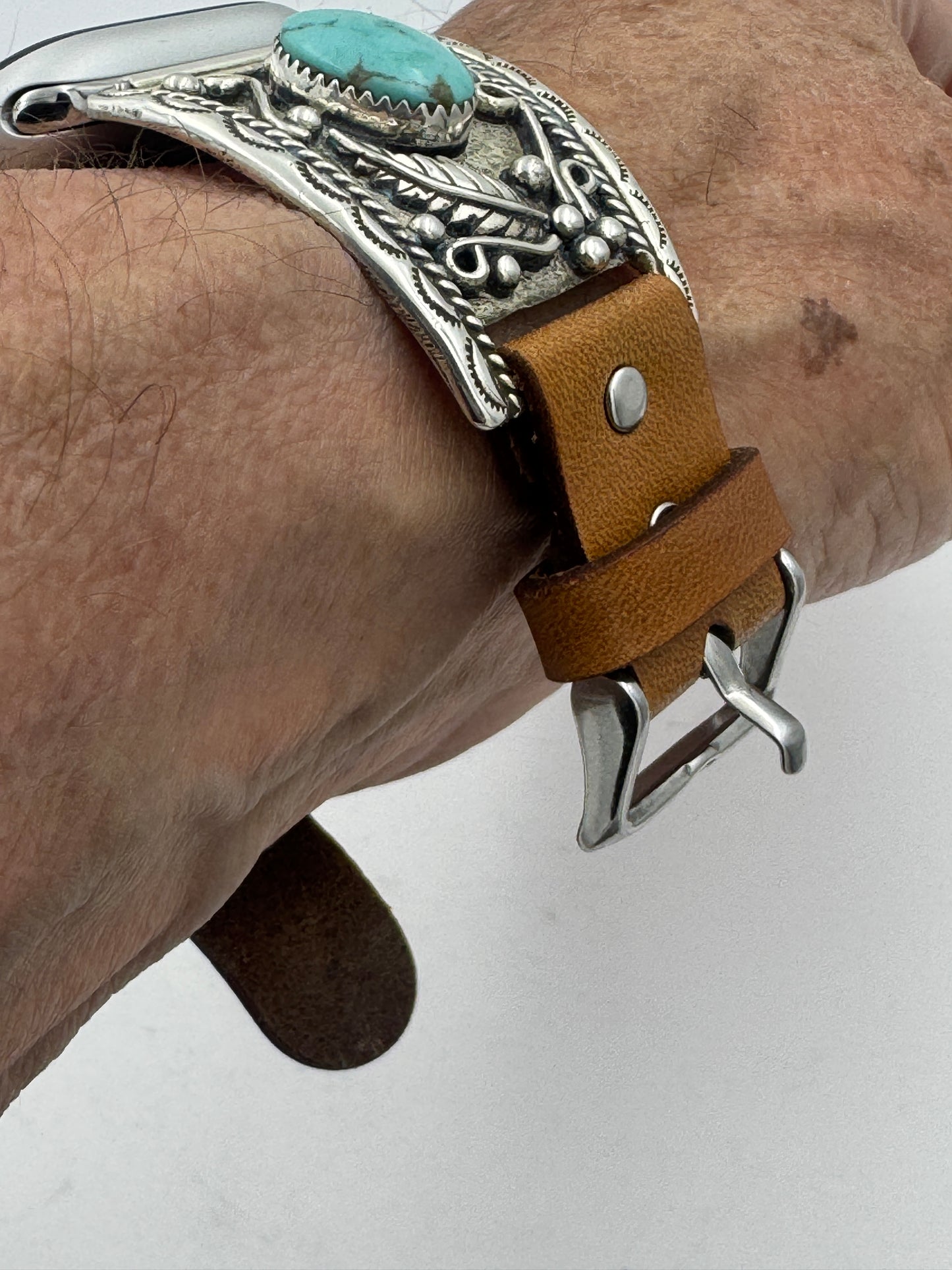 Nelson Morgan 38/40/41mm Ultra Sterling Silver and Campitos Turquoise #66