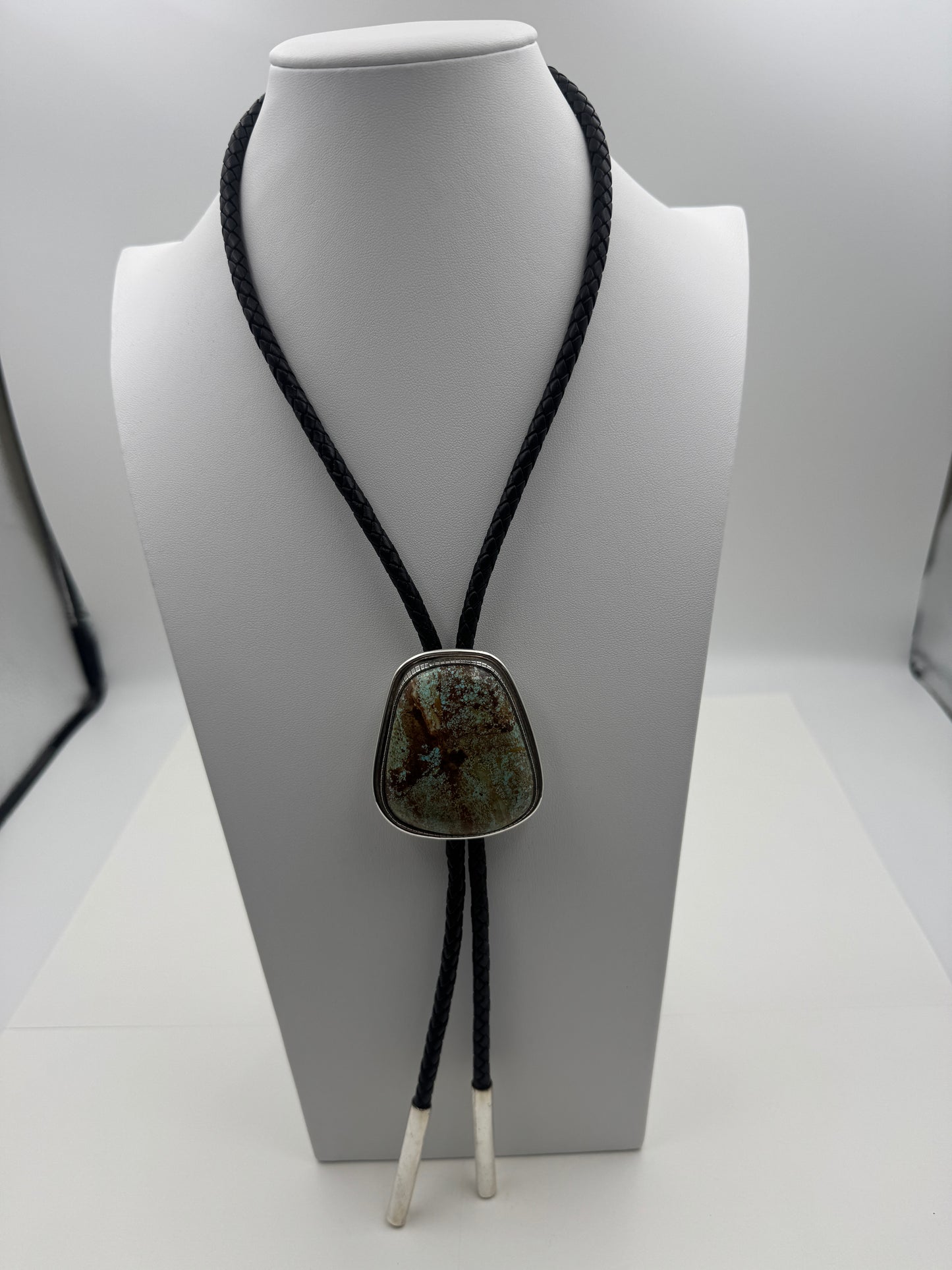Nelson Morgan #8 Turquoise Sterling Silver and leather Bolo Tie #0001