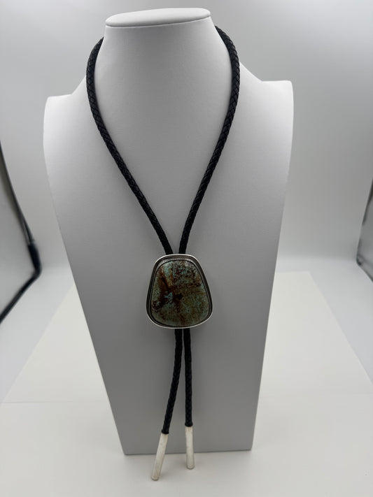 Nelson Morgan #8 Turquoise Sterling Silver and leather Bolo Tie #0001