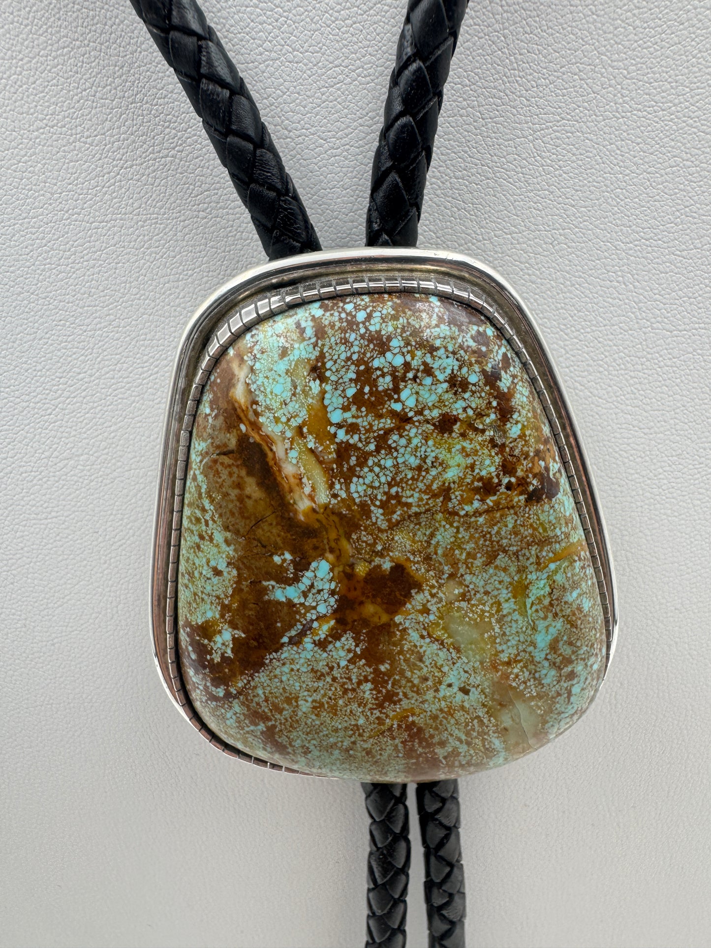Nelson Morgan #8 Turquoise Sterling Silver and leather Bolo Tie #0001