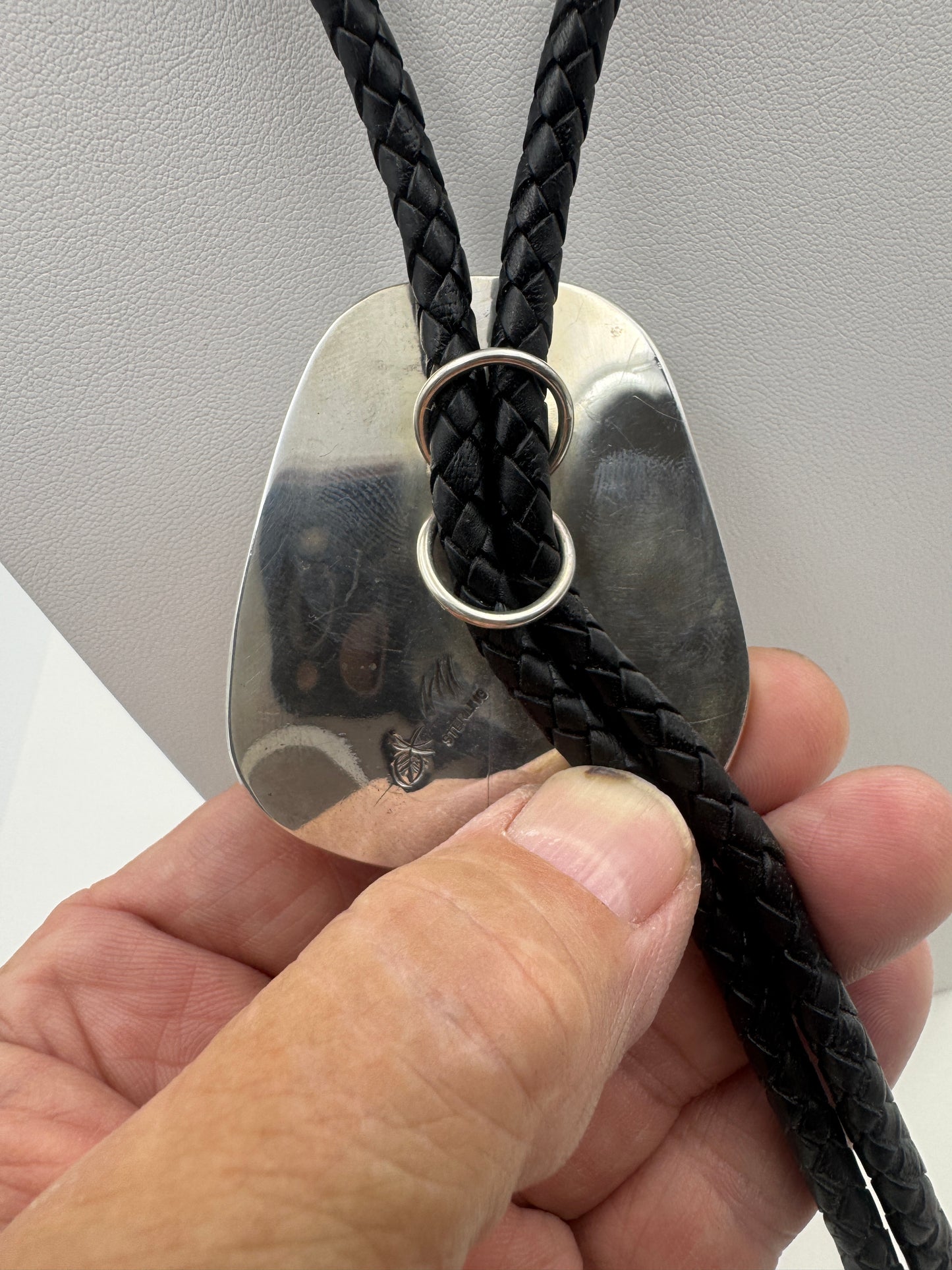 Nelson Morgan #8 Turquoise Sterling Silver and leather Bolo Tie #0001