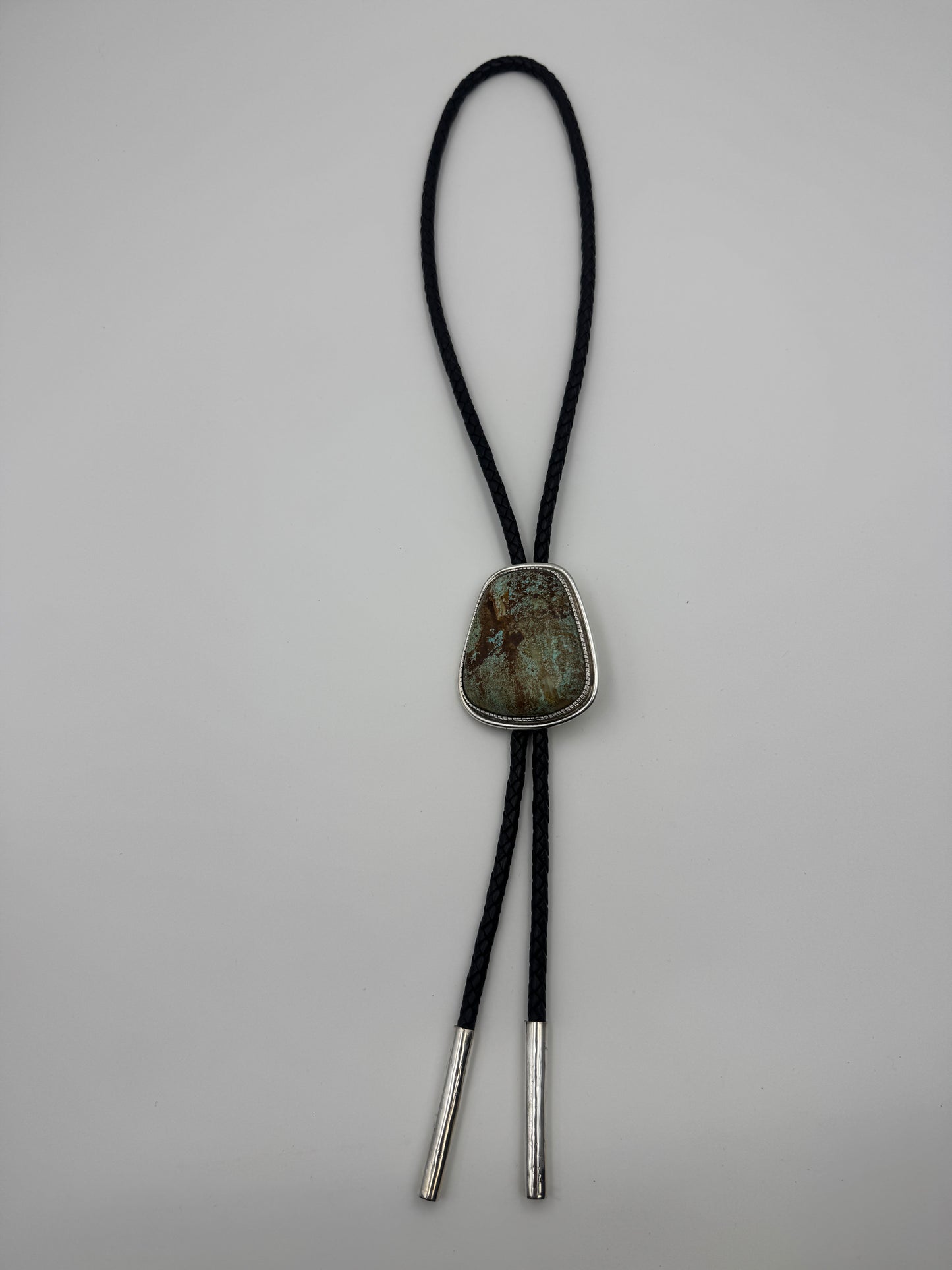 Nelson Morgan #8 Turquoise Sterling Silver and leather Bolo Tie #0001