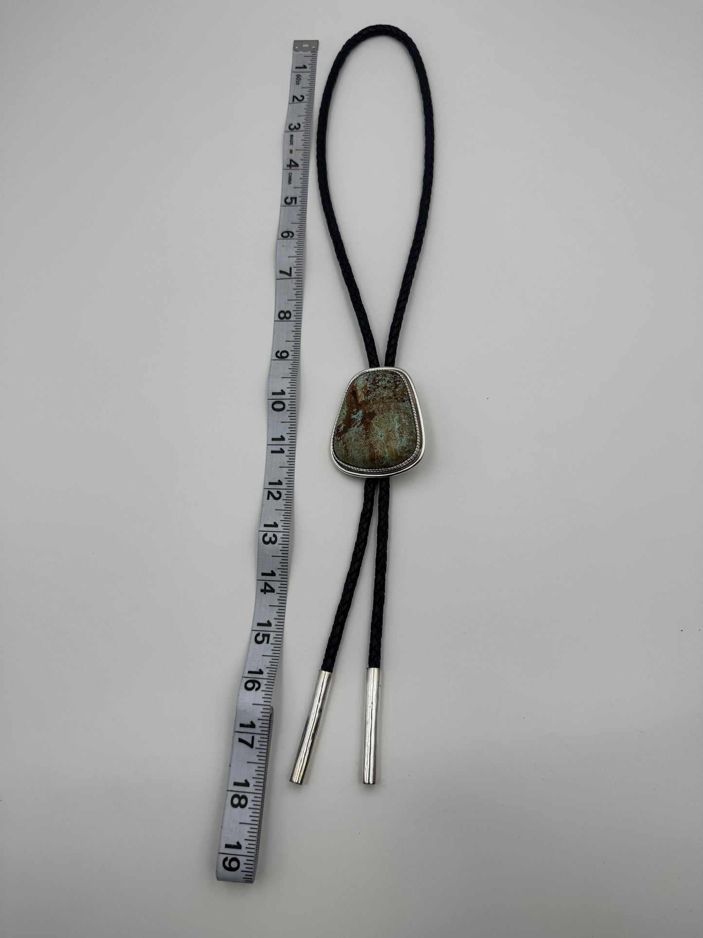 Nelson Morgan #8 Turquoise Sterling Silver and leather Bolo Tie #0001