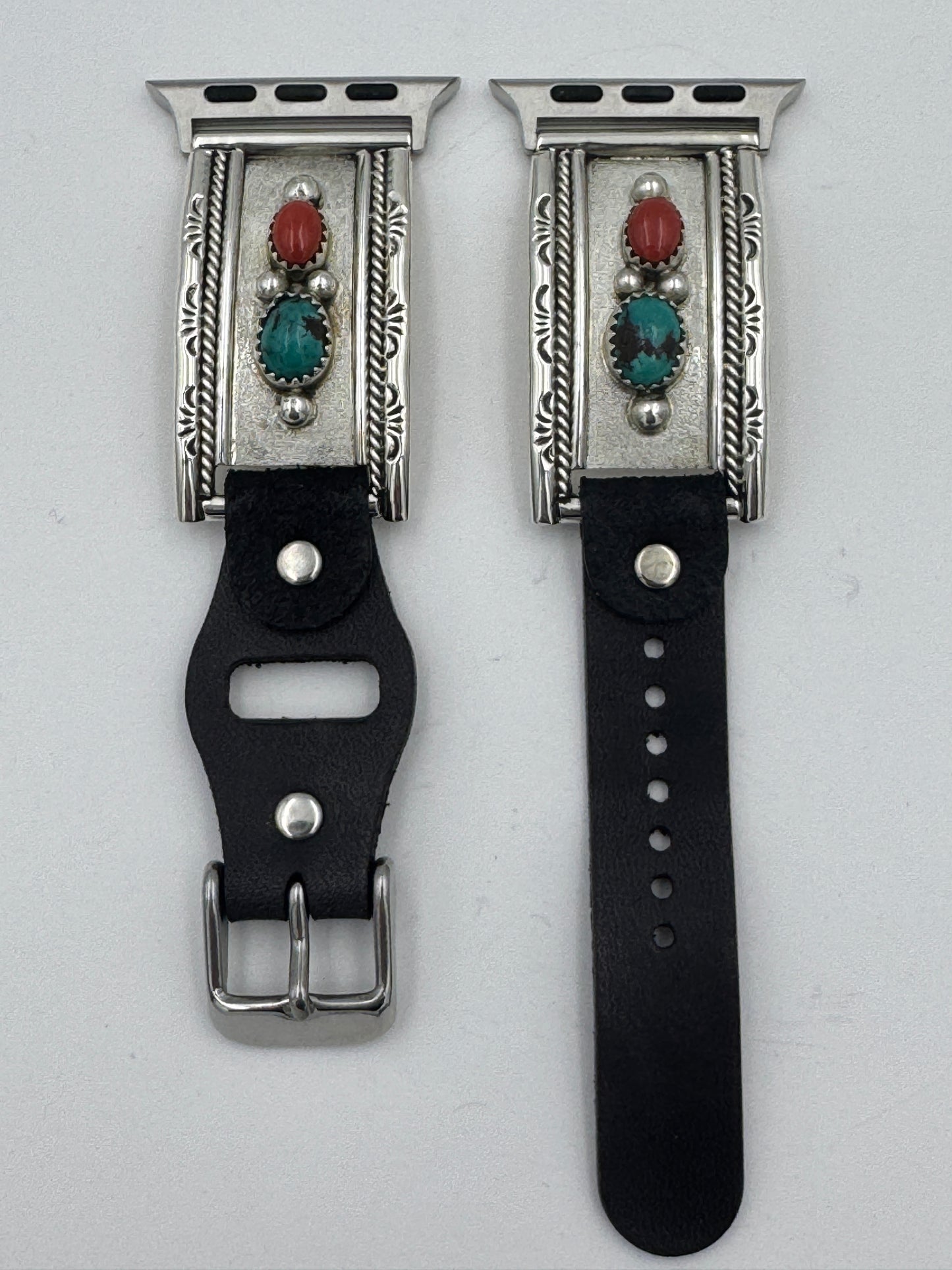 Nelson Morgan 42/44/45mm Unisex Sterling Silver Turquoise and Coral #32