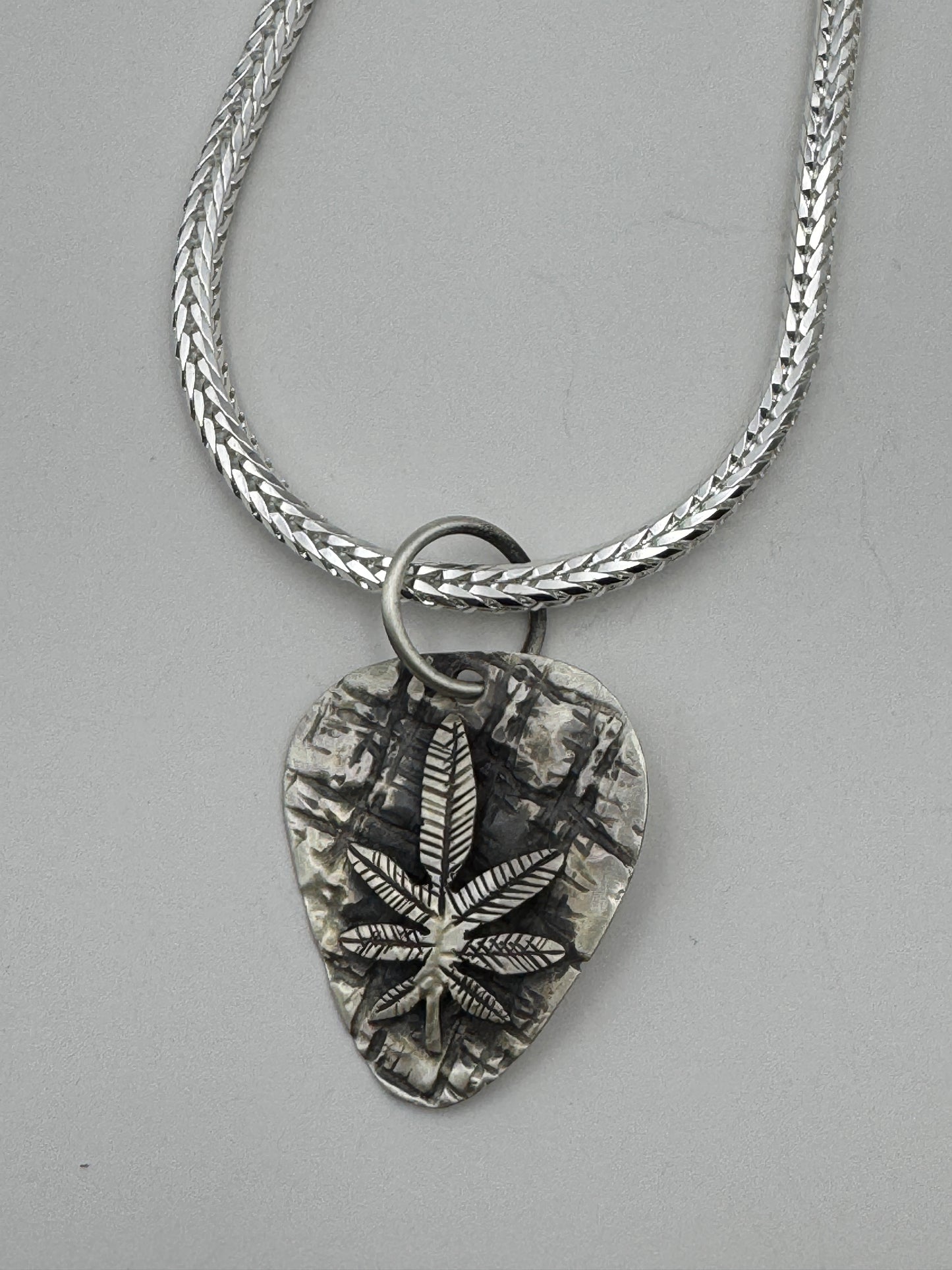 Tony Chino Guitar Pick Pendant Necklace Cannabis Leaf #0003